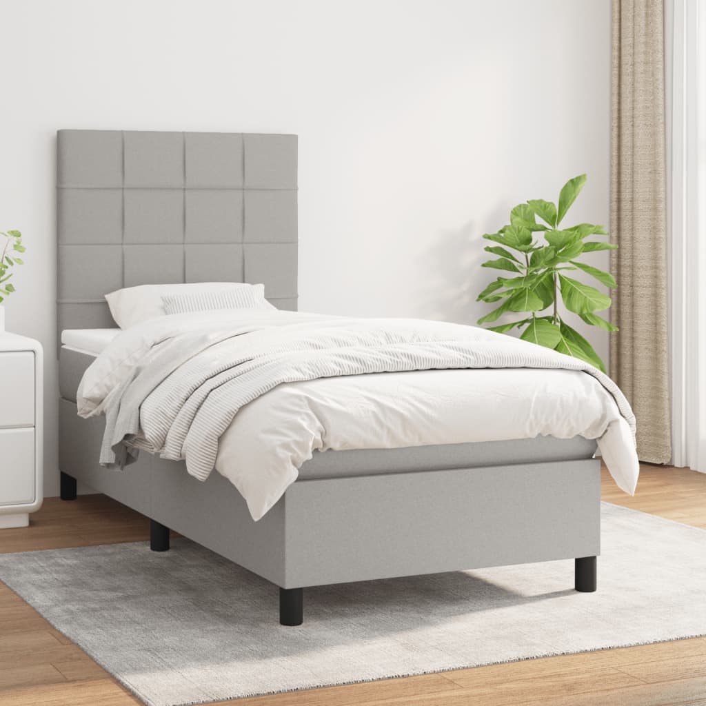 Boxspring met matras stof lichtgrijs 90x190 cm is nu te koop bij PeponiXL, paradijselijk wonen!