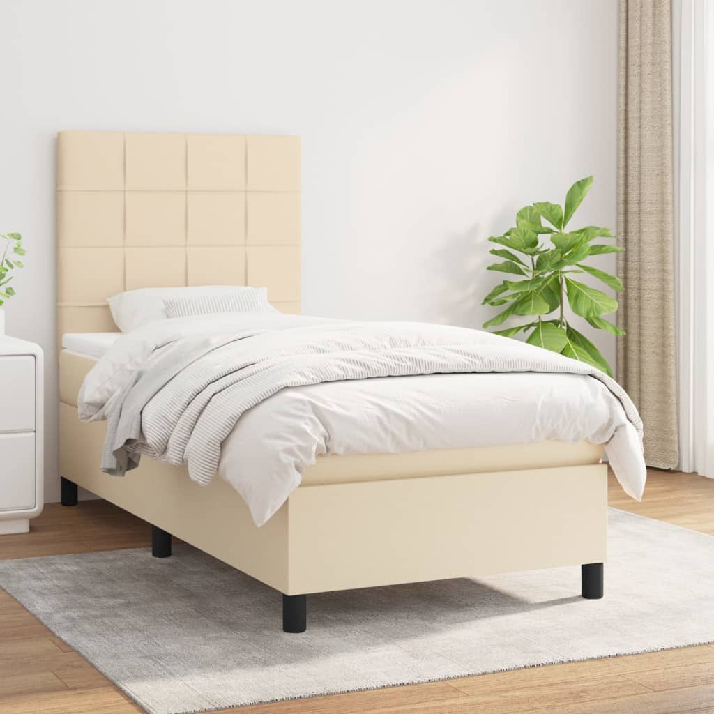 Boxspring met matras stof crèmekleurig 90x190 cm is nu te koop bij PeponiXL, paradijselijk wonen!