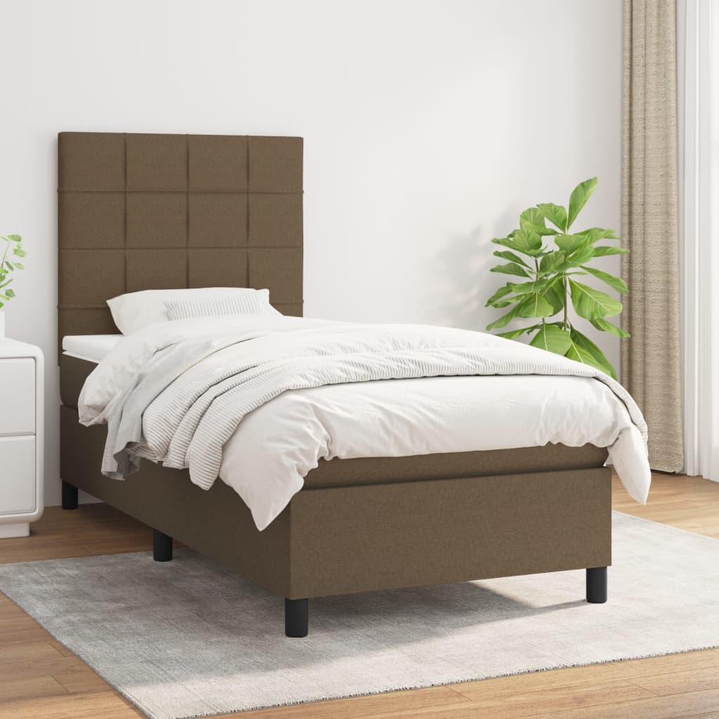 Boxspring met matras stof donkerbruin 90x200 cm is nu te koop bij PeponiXL, paradijselijk wonen!