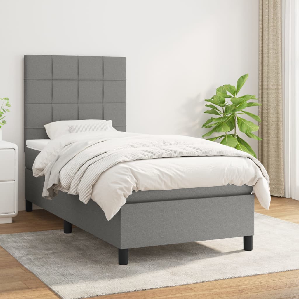 Boxspring met matras stof donkergrijs 100x200 cm is nu te koop bij PeponiXL, paradijselijk wonen!