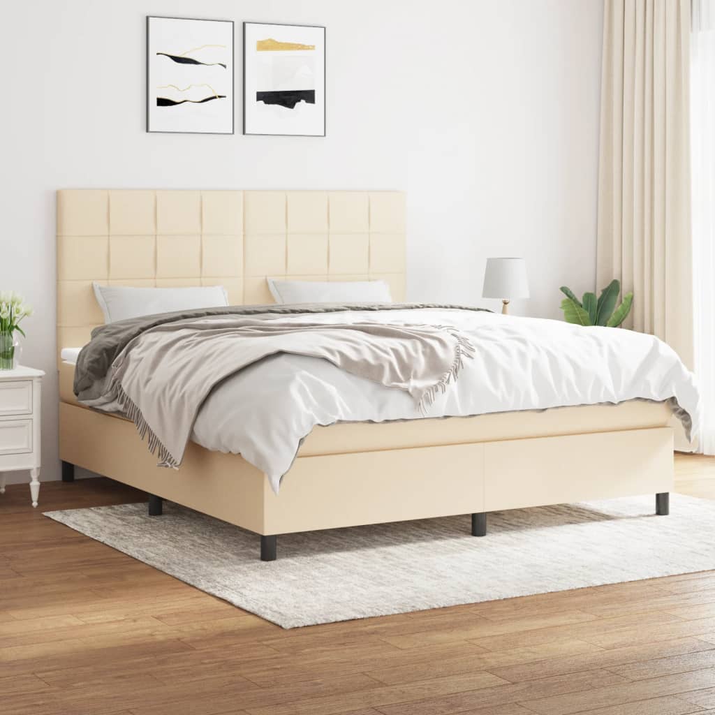 Boxspring met matras stof crèmekleurig 160x200 cm is nu te koop bij PeponiXL, paradijselijk wonen!