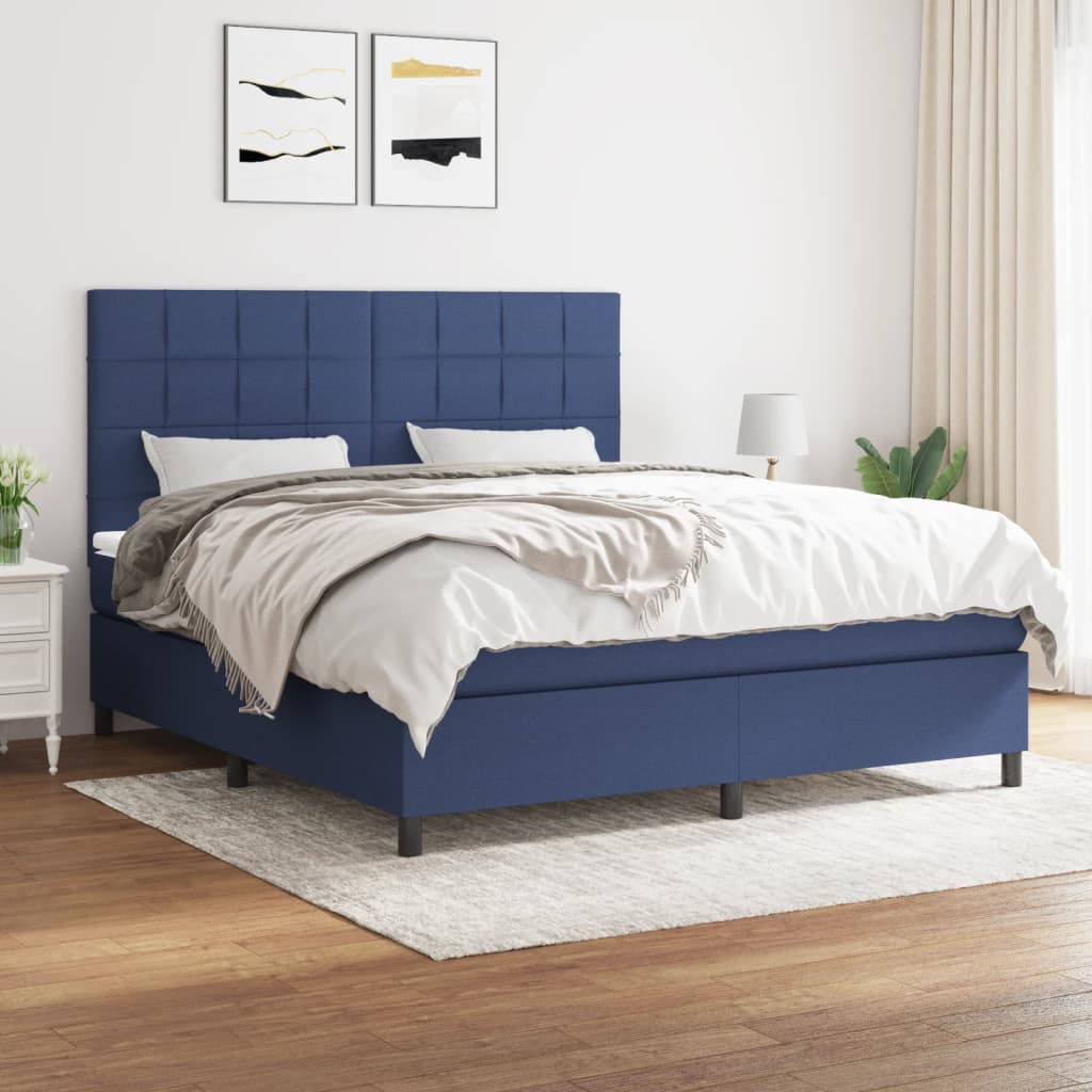 Boxspring met matras stof blauw 160x200 cm is nu te koop bij PeponiXL, paradijselijk wonen!