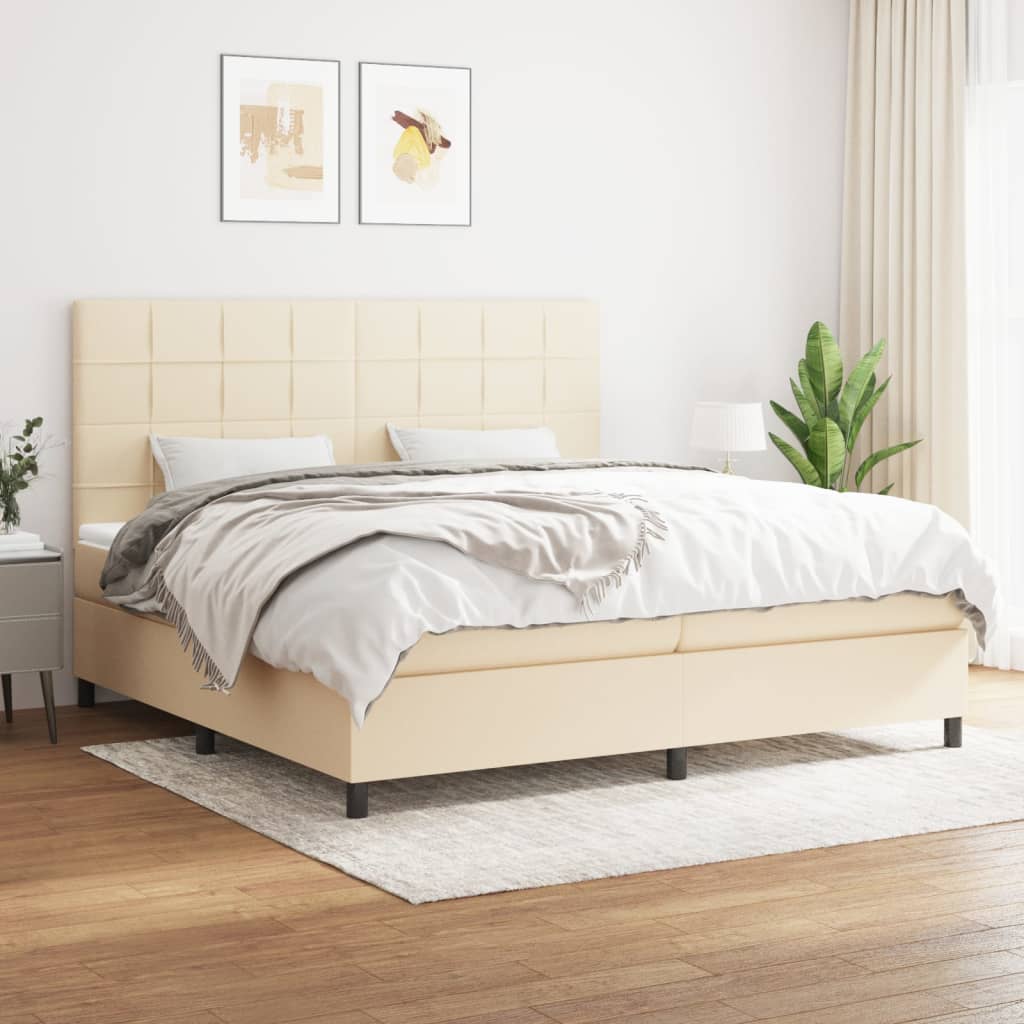 Boxspring met matras stof crèmekleurig 200x200 cm is nu te koop bij PeponiXL, paradijselijk wonen!