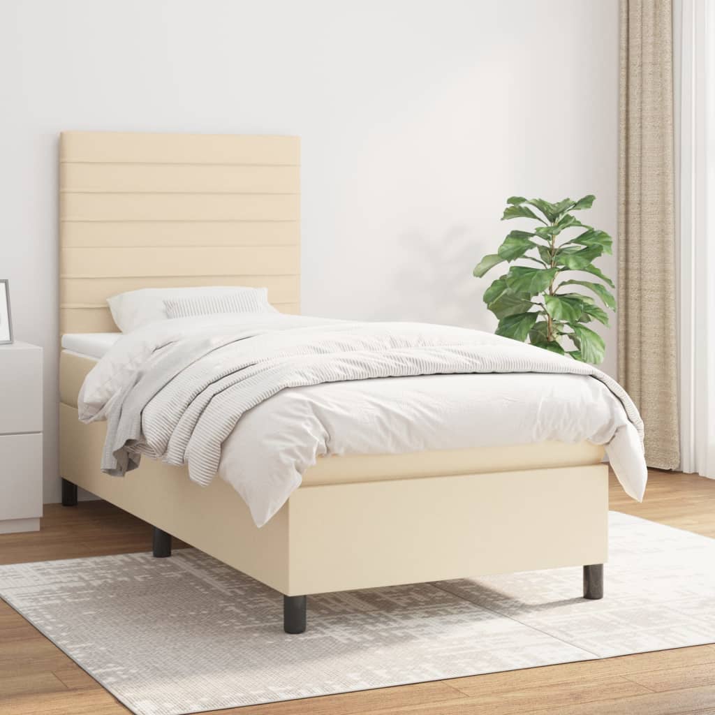 Boxspring met matras stof crèmekleurig 90x190 cm is nu te koop bij PeponiXL, paradijselijk wonen!