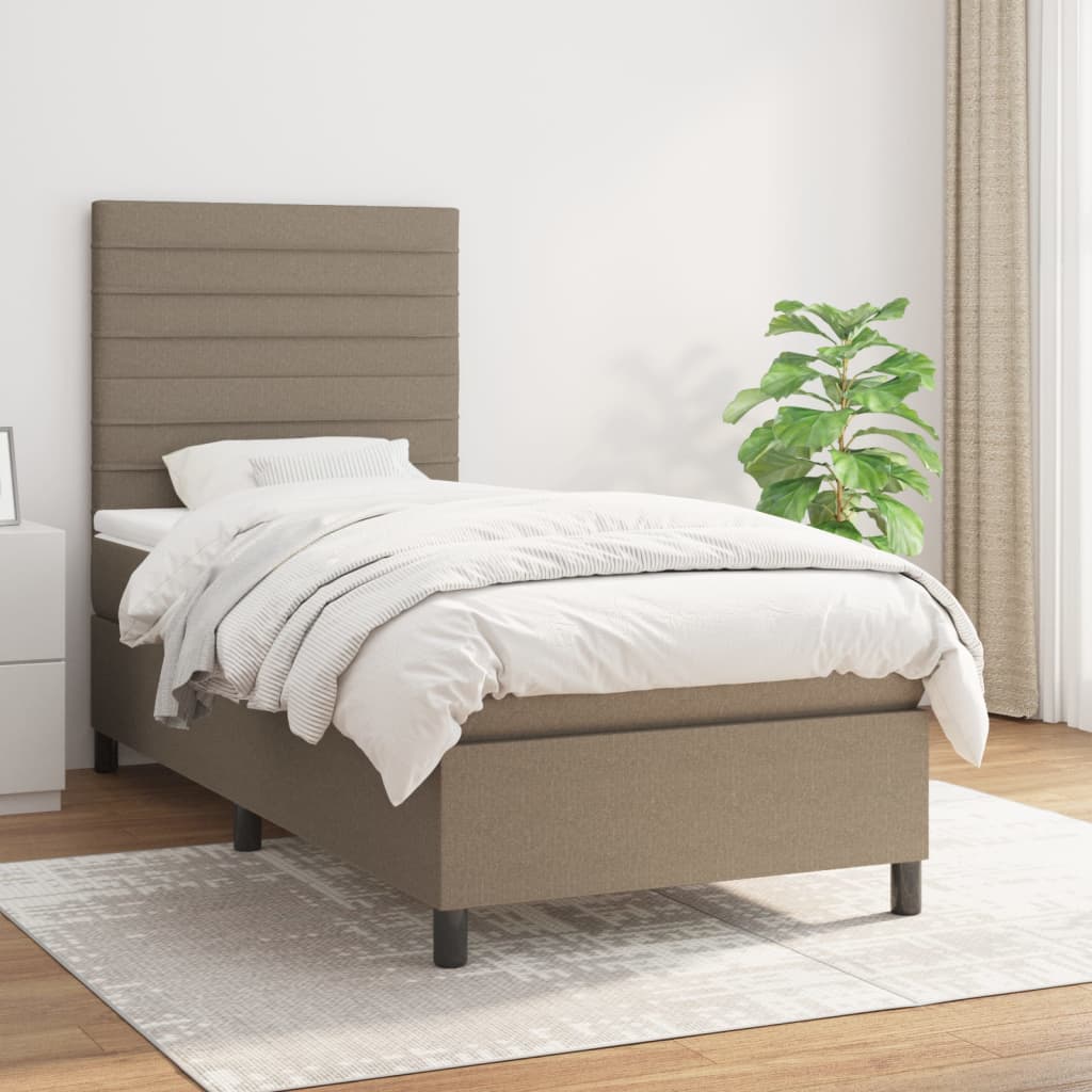 Boxspring met matras stof taupe 90x200 cm is nu te koop bij PeponiXL, paradijselijk wonen!