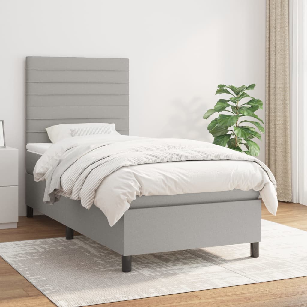 Boxspring met matras stof lichtgrijs 100x200 cm is nu te koop bij PeponiXL, paradijselijk wonen!