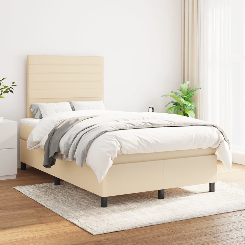 Boxspring met matras stof crèmekleurig 120x200 cm is nu te koop bij PeponiXL, paradijselijk wonen!