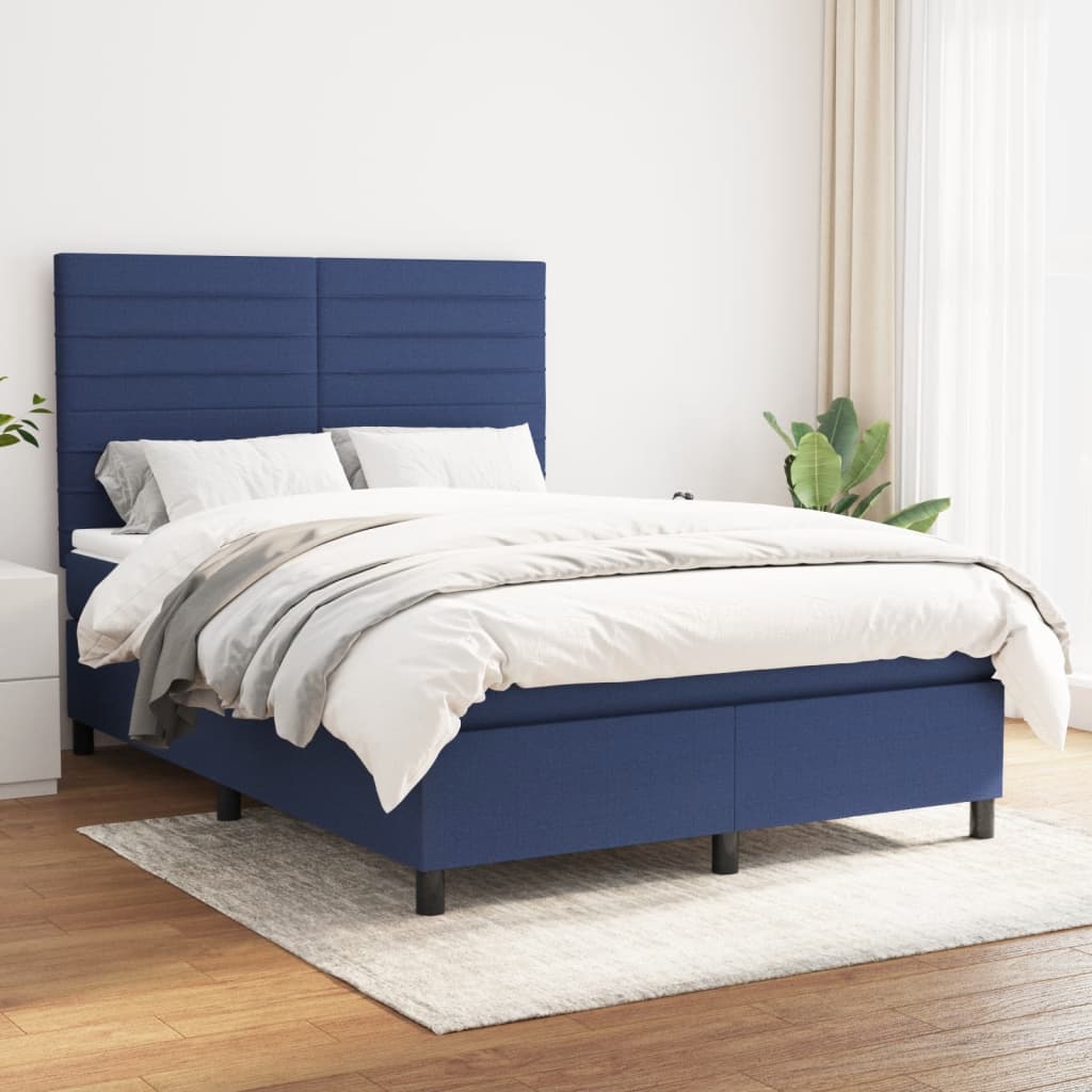 Boxspring met matras stof blauw 140x200 cm is nu te koop bij PeponiXL, paradijselijk wonen!