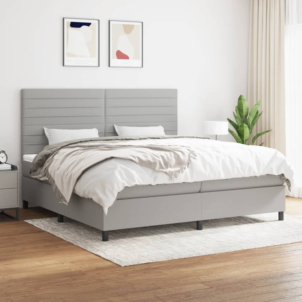 Boxspring met matras stof lichtgrijs 200x200 cm is nu te koop bij PeponiXL, paradijselijk wonen!