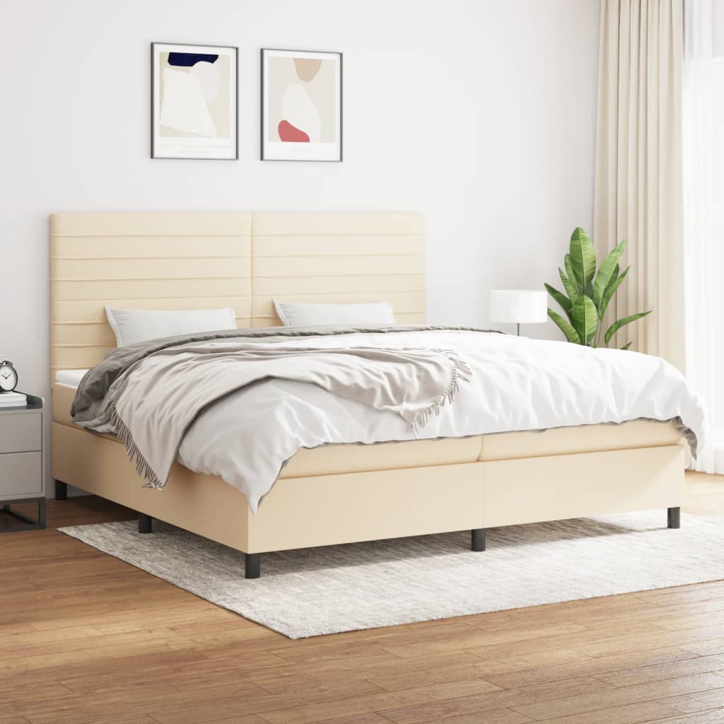 Boxspring met matras stof crèmekleurig 200x200 cm is nu te koop bij PeponiXL, paradijselijk wonen!