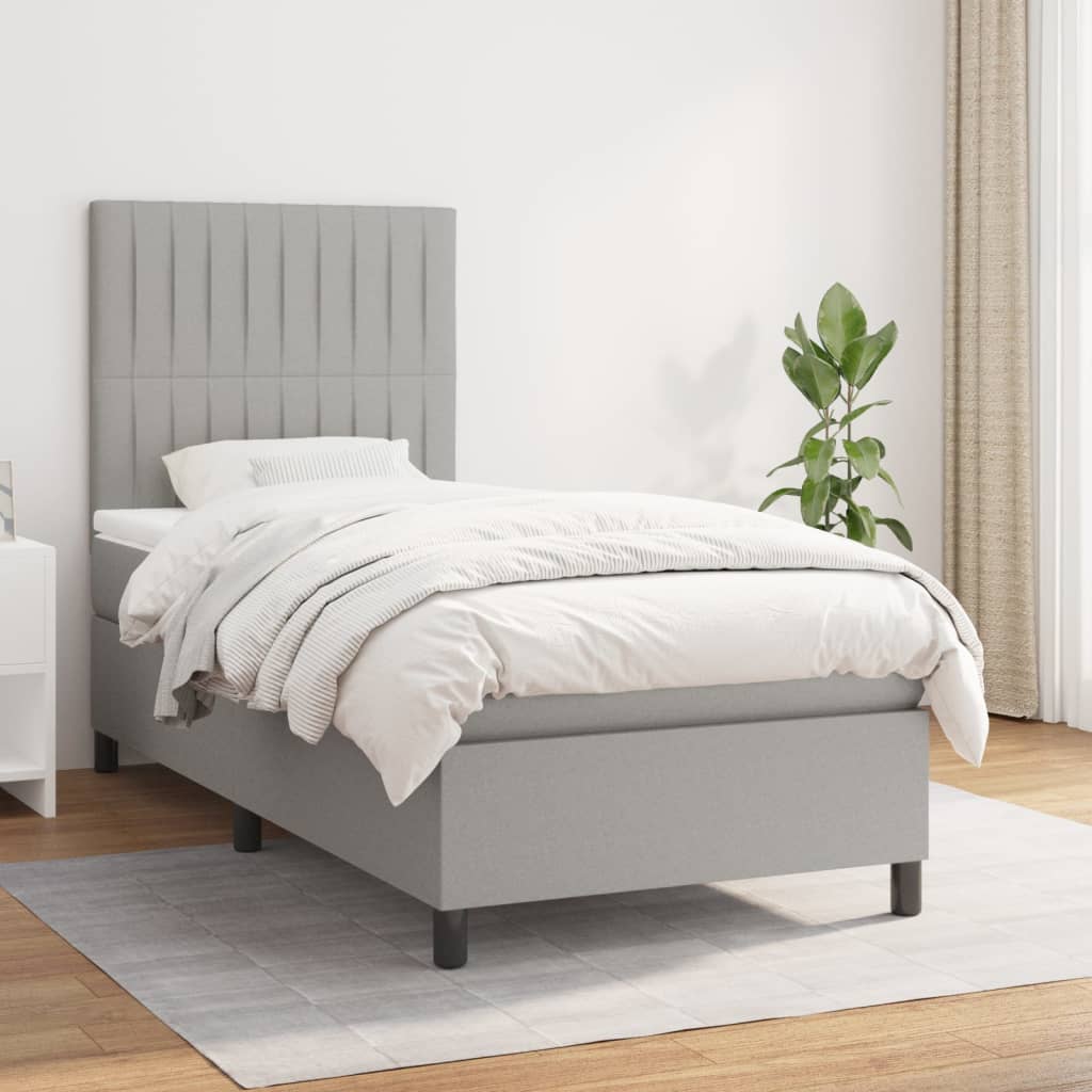 Boxspring met matras stof lichtgrijs 90x190 cm is nu te koop bij PeponiXL, paradijselijk wonen!