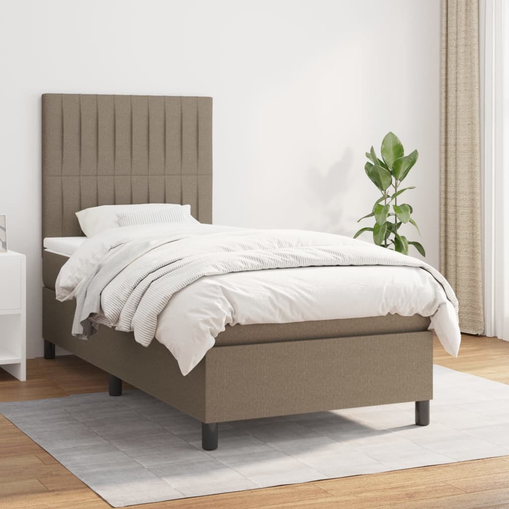 Boxspring met matras stof taupe 90x190 cm is nu te koop bij PeponiXL, paradijselijk wonen!