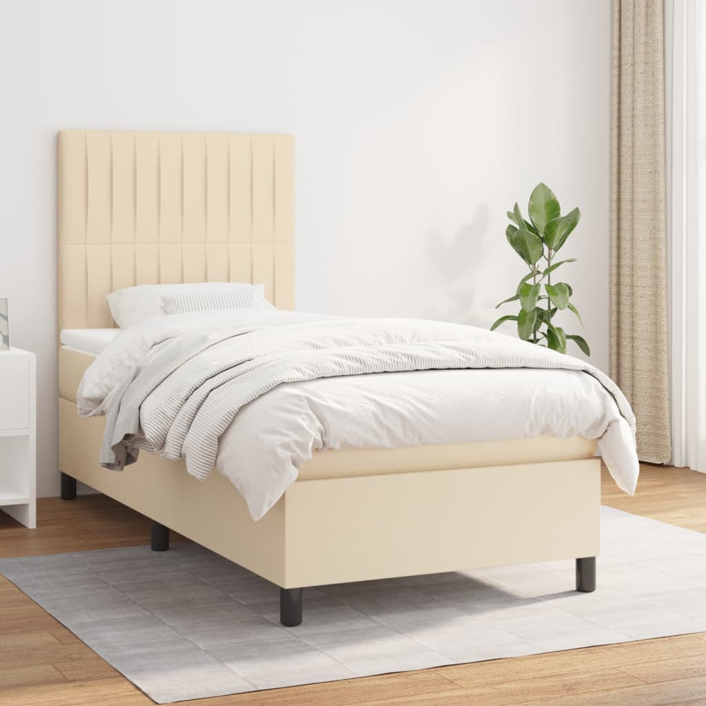 Boxspring met matras stof crèmekleurig 90x190 cm is nu te koop bij PeponiXL, paradijselijk wonen!
