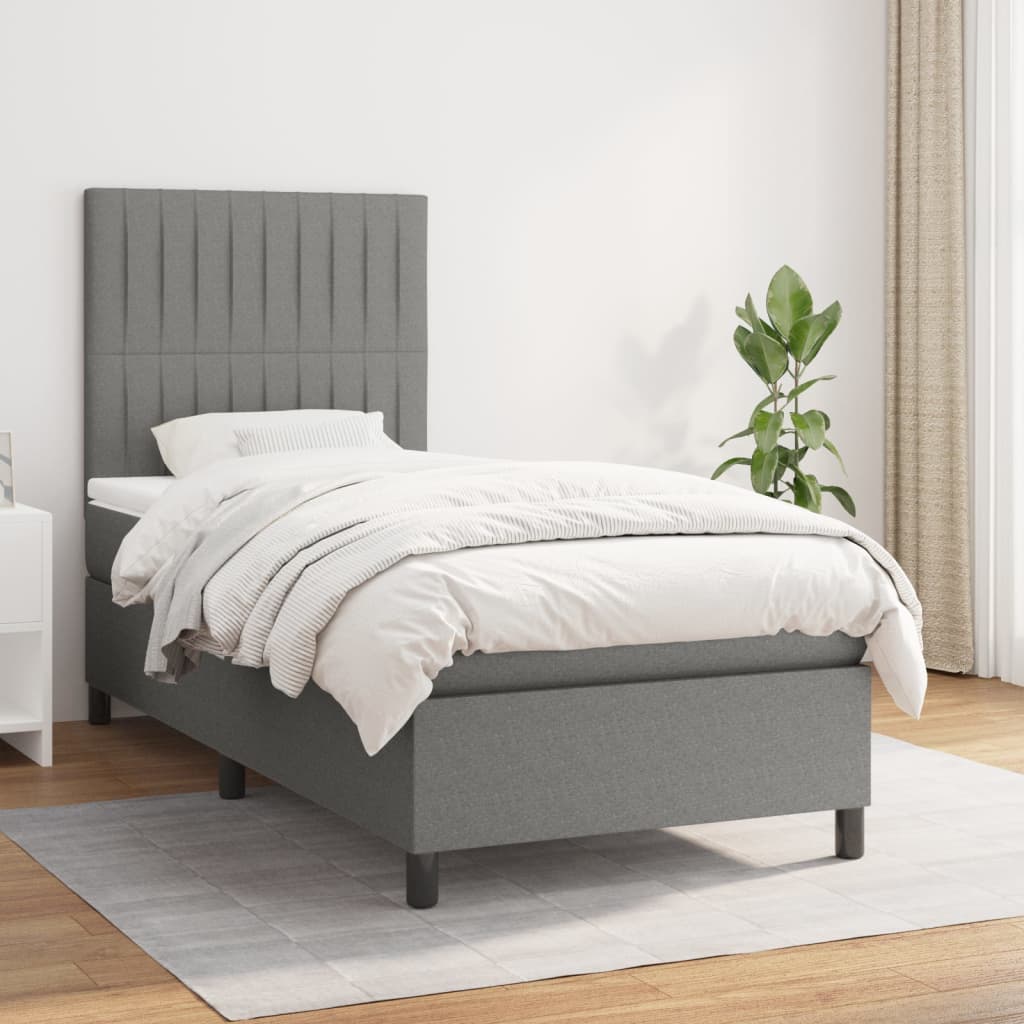 Boxspring met matras stof donkergrijs 90x200 cm is nu te koop bij PeponiXL, paradijselijk wonen!