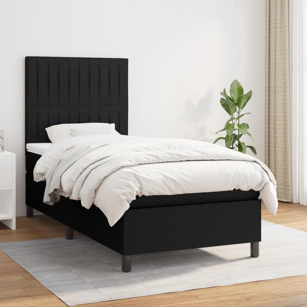 Boxspring met matras stof zwart 90x200 cm is nu te koop bij PeponiXL, paradijselijk wonen!