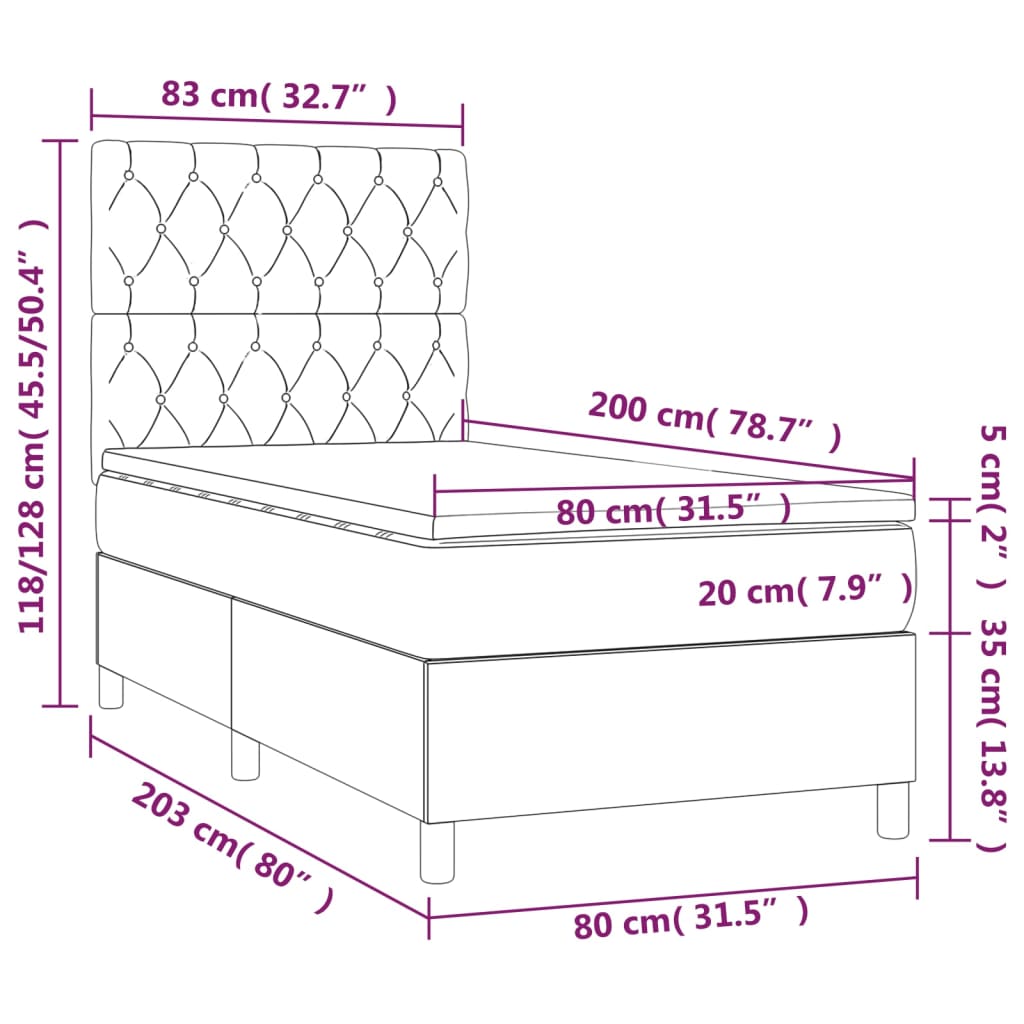 Boxspring met matras stof lichtgrijs 80x200 cm is nu te koop bij PeponiXL, paradijselijk wonen!