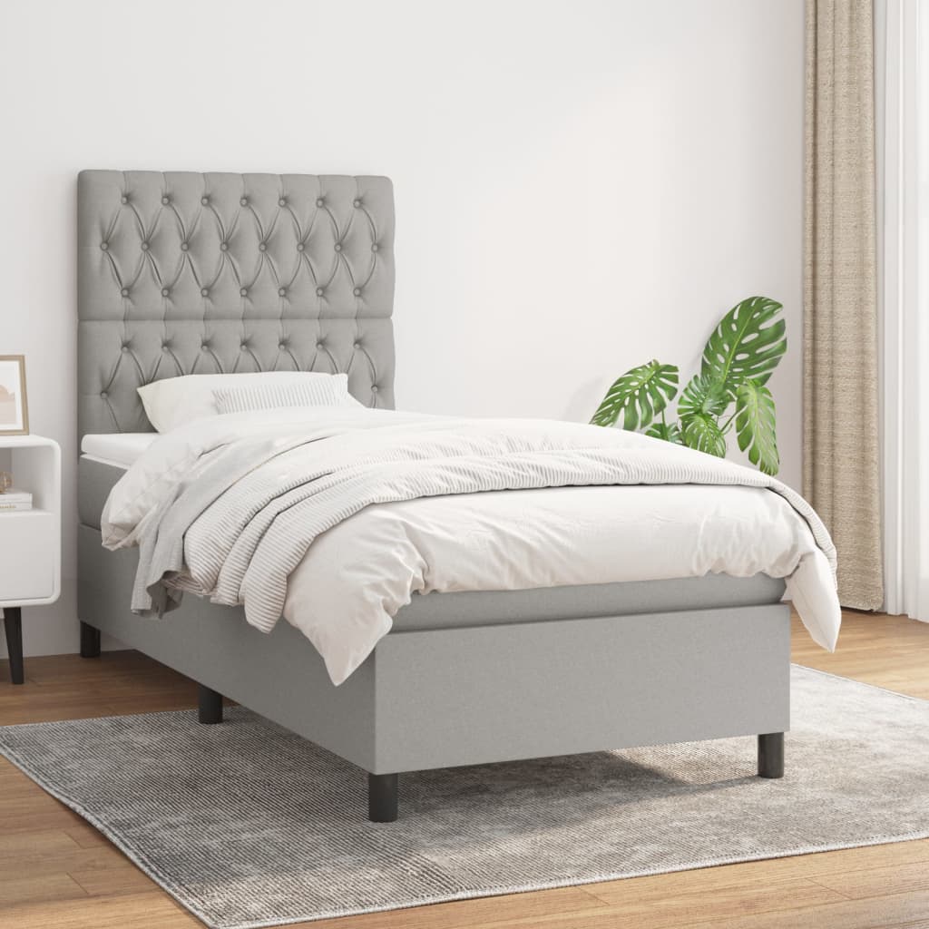 Boxspring met matras stof lichtgrijs 90x200 cm is nu te koop bij PeponiXL, paradijselijk wonen!