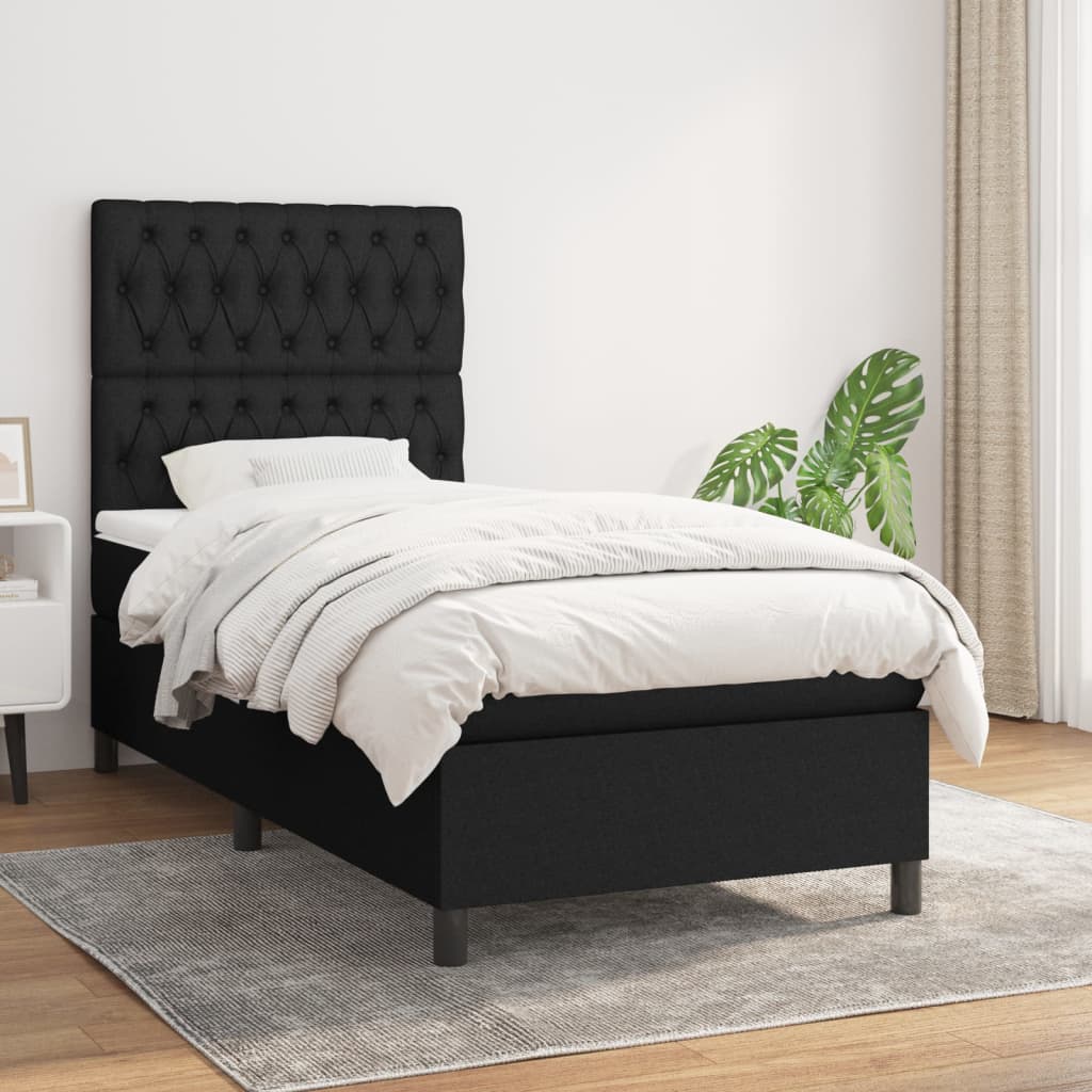 Boxspring met matras stof zwart 90x200 cm is nu te koop bij PeponiXL, paradijselijk wonen!