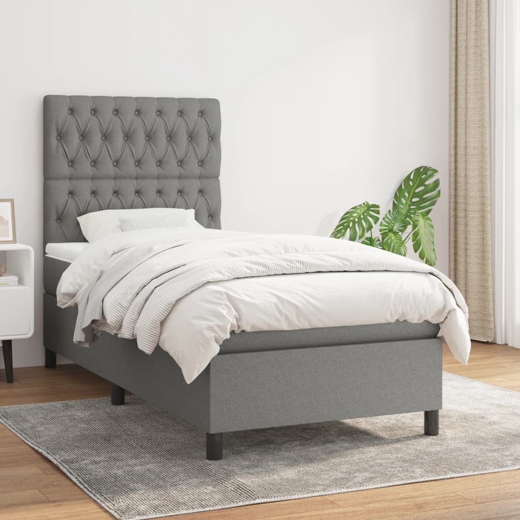 Boxspring met matras stof donkergrijs 100x200 cm is nu te koop bij PeponiXL, paradijselijk wonen!