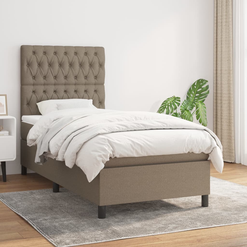 Boxspring met matras stof taupe 100x200 cm is nu te koop bij PeponiXL, paradijselijk wonen!