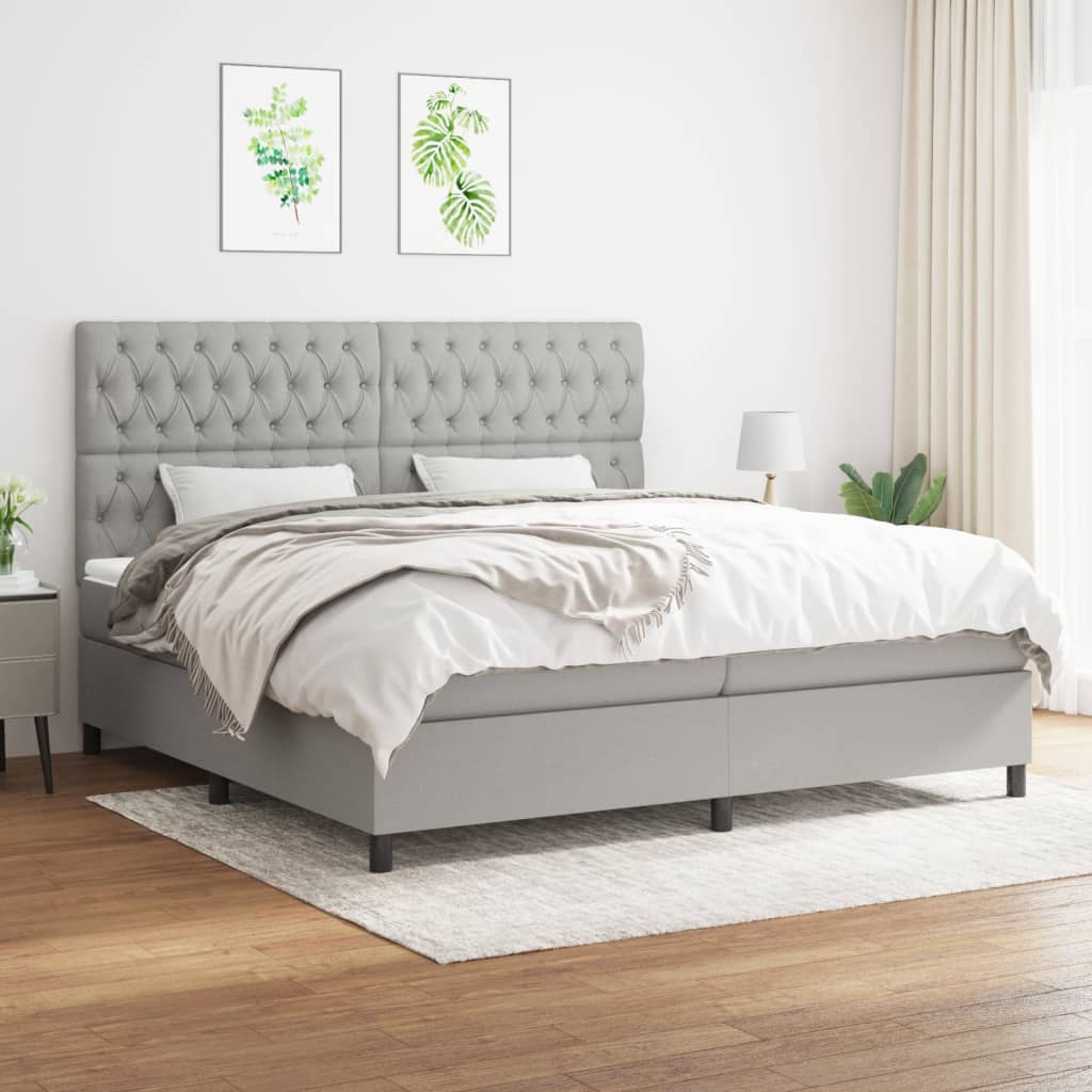 Boxspring met matras stof lichtgrijs 200x200 cm is nu te koop bij PeponiXL, paradijselijk wonen!