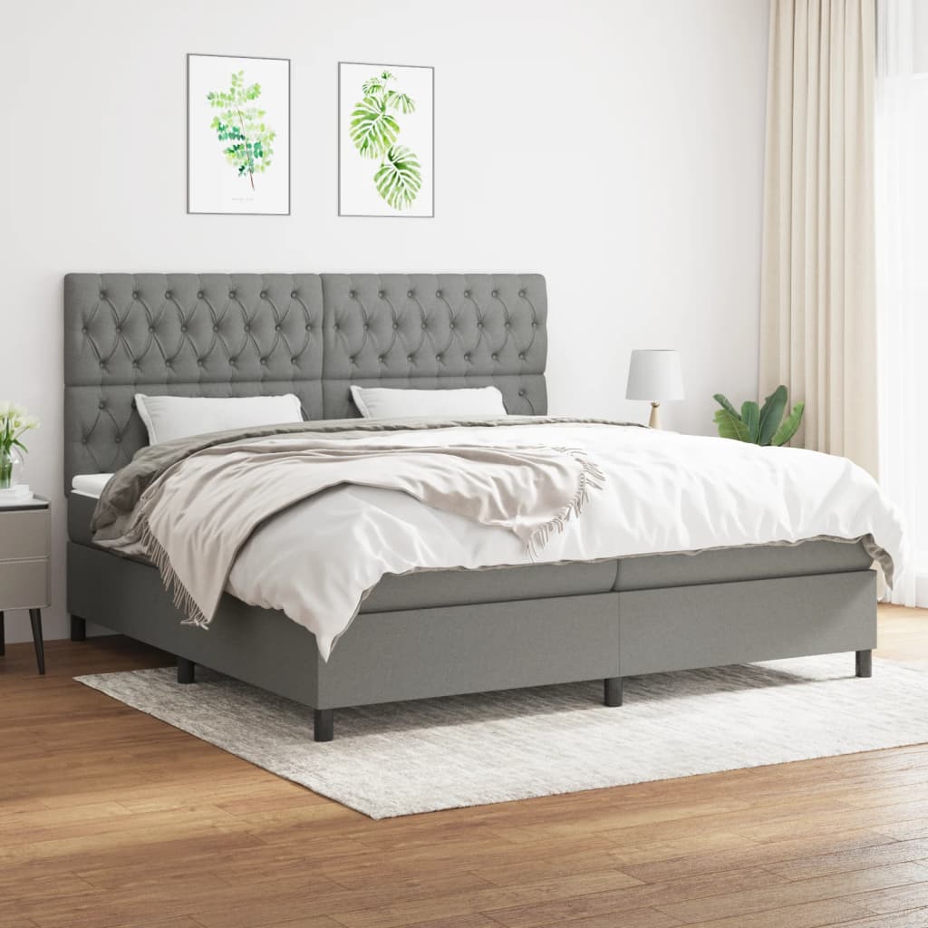 Boxspring met matras stof donkergrijs 200x200 cm is nu te koop bij PeponiXL, paradijselijk wonen!