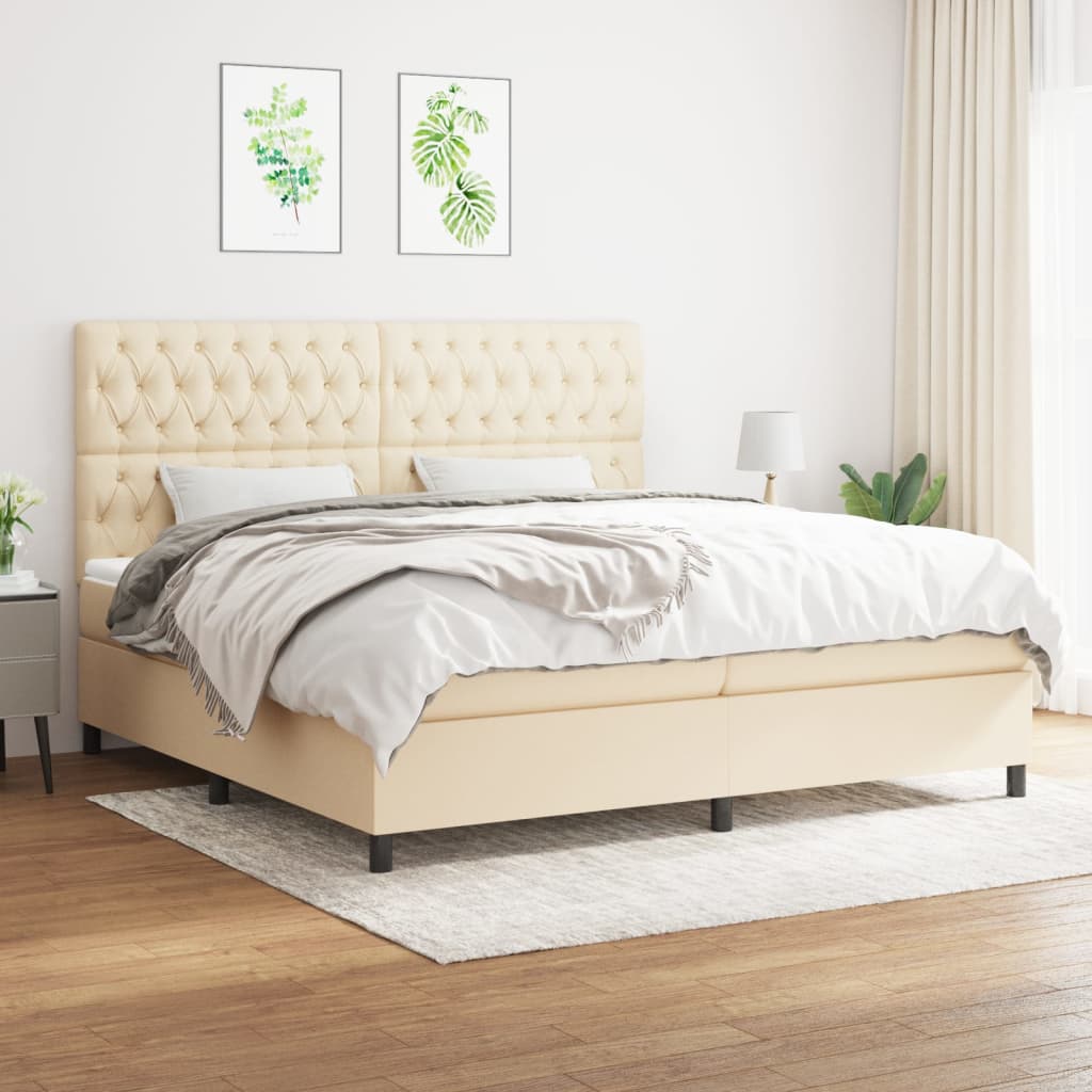 Boxspring met matras stof crèmekleurig 200x200 cm is nu te koop bij PeponiXL, paradijselijk wonen!