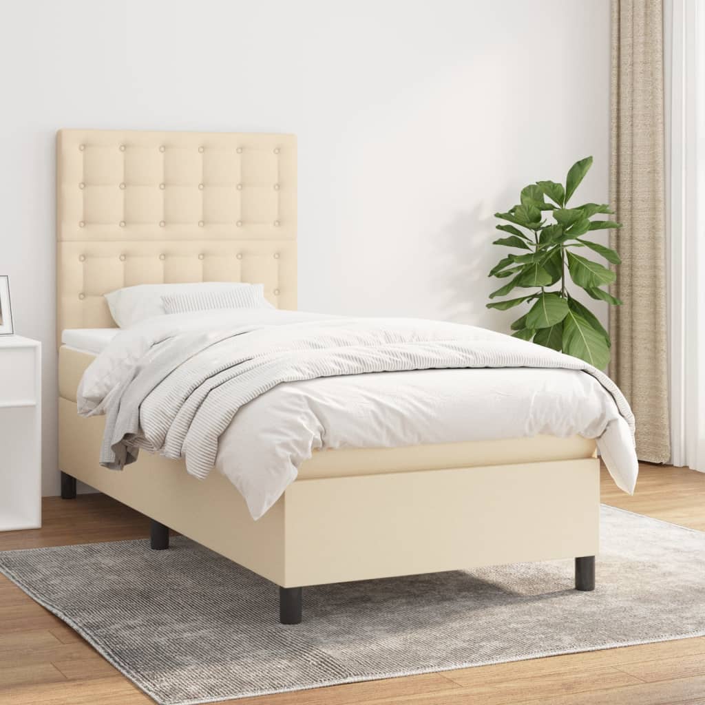 Boxspring met matras stof crèmekleurig 80x200 cm is nu te koop bij PeponiXL, paradijselijk wonen!