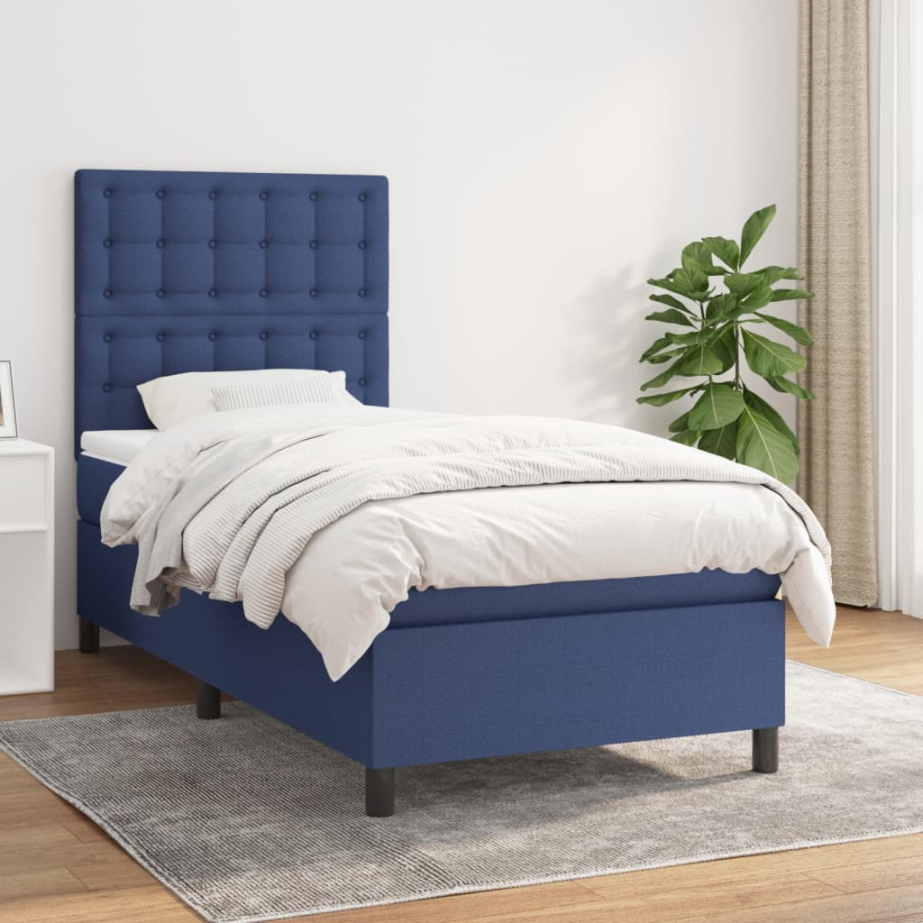 Boxspring met matras stof blauw 90x190 cm is nu te koop bij PeponiXL, paradijselijk wonen!