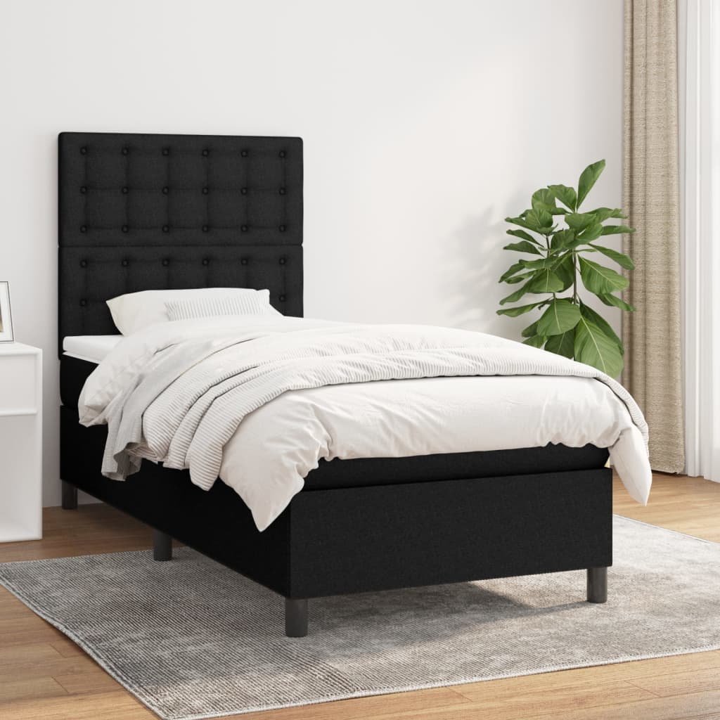 Boxspring met matras stof zwart 90x200 cm is nu te koop bij PeponiXL, paradijselijk wonen!