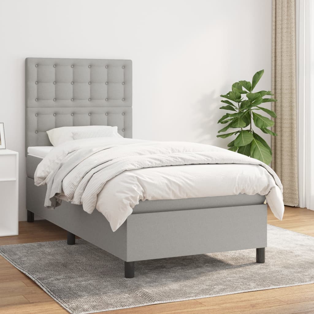Boxspring met matras stof lichtgrijs 100x200 cm is nu te koop bij PeponiXL, paradijselijk wonen!