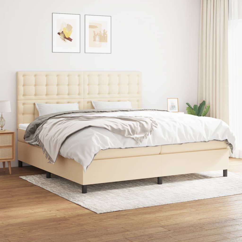 Boxspring met matras stof crèmekleurig 200x200 cm is nu te koop bij PeponiXL, paradijselijk wonen!