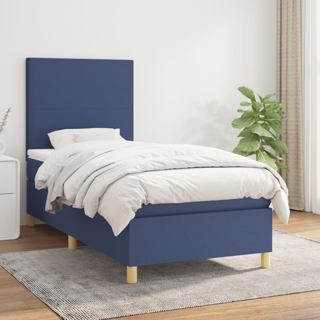 Boxspring met matras stof blauw 90x190 cm is nu te koop bij PeponiXL, paradijselijk wonen!