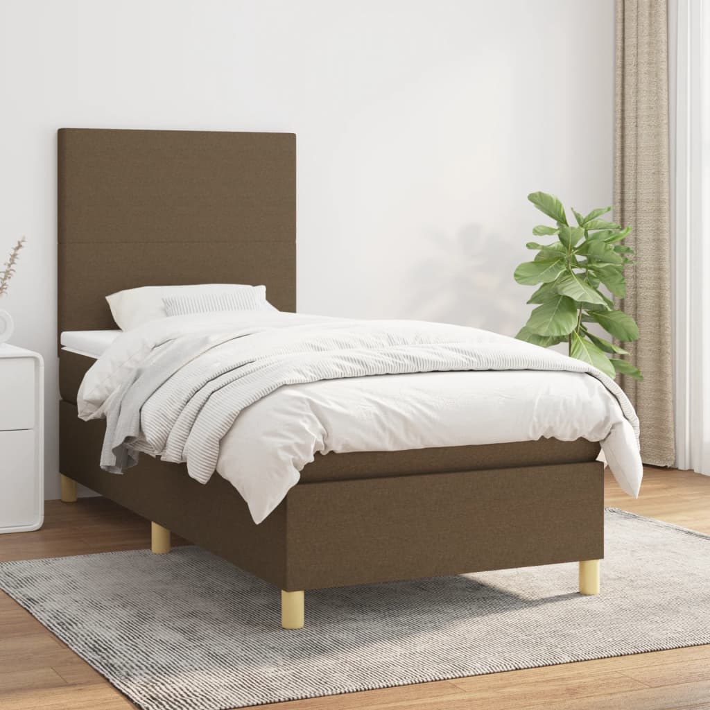 Boxspring met matras stof donkerbruin 100x200 cm is nu te koop bij PeponiXL, paradijselijk wonen!
