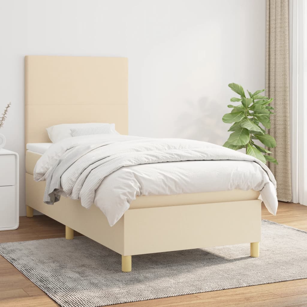 Boxspring met matras stof crèmekleurig 100x200 cm is nu te koop bij PeponiXL, paradijselijk wonen!