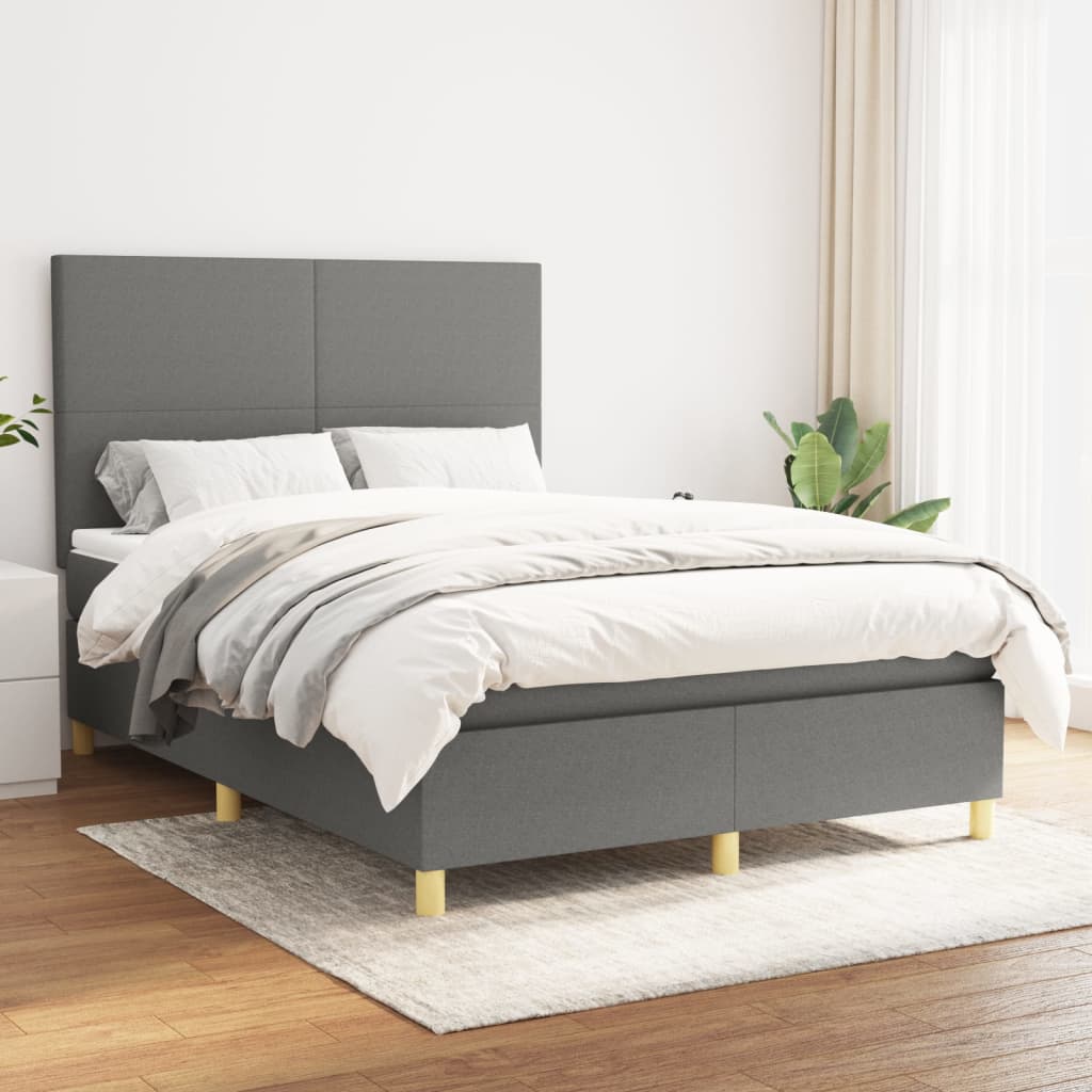 Boxspring met matras stof donkergrijs 140x190 cm is nu te koop bij PeponiXL, paradijselijk wonen!