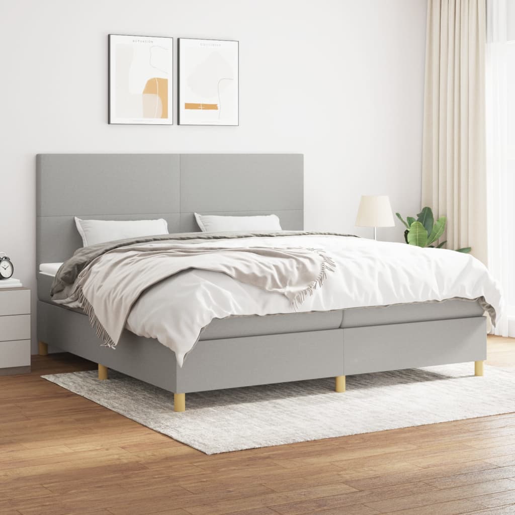 Boxspring met matras stof lichtgrijs 200x200 cm is nu te koop bij PeponiXL, paradijselijk wonen!