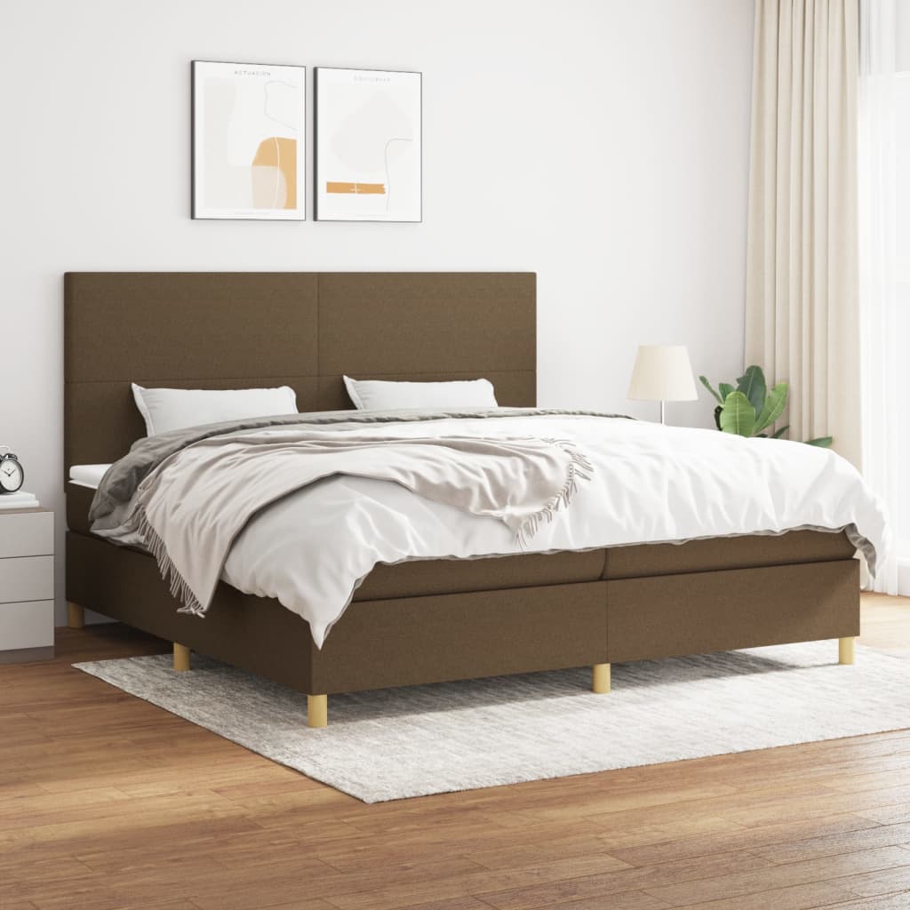 Boxspring met matras stof donkerbruin 200x200 cm is nu te koop bij PeponiXL, paradijselijk wonen!