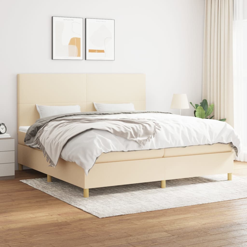 Boxspring met matras stof crèmekleurig 200x200 cm is nu te koop bij PeponiXL, paradijselijk wonen!
