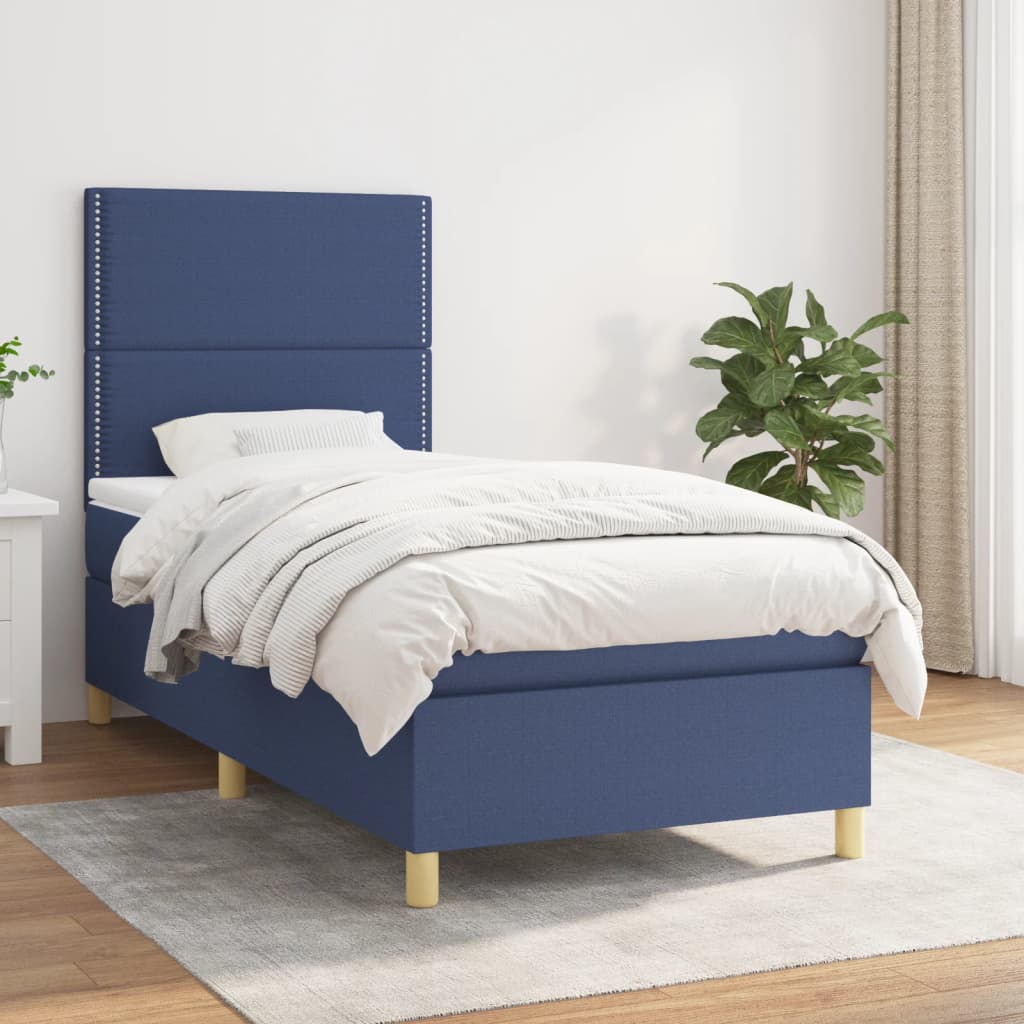 Boxspring met matras stof blauw 90x190 cm is nu te koop bij PeponiXL, paradijselijk wonen!