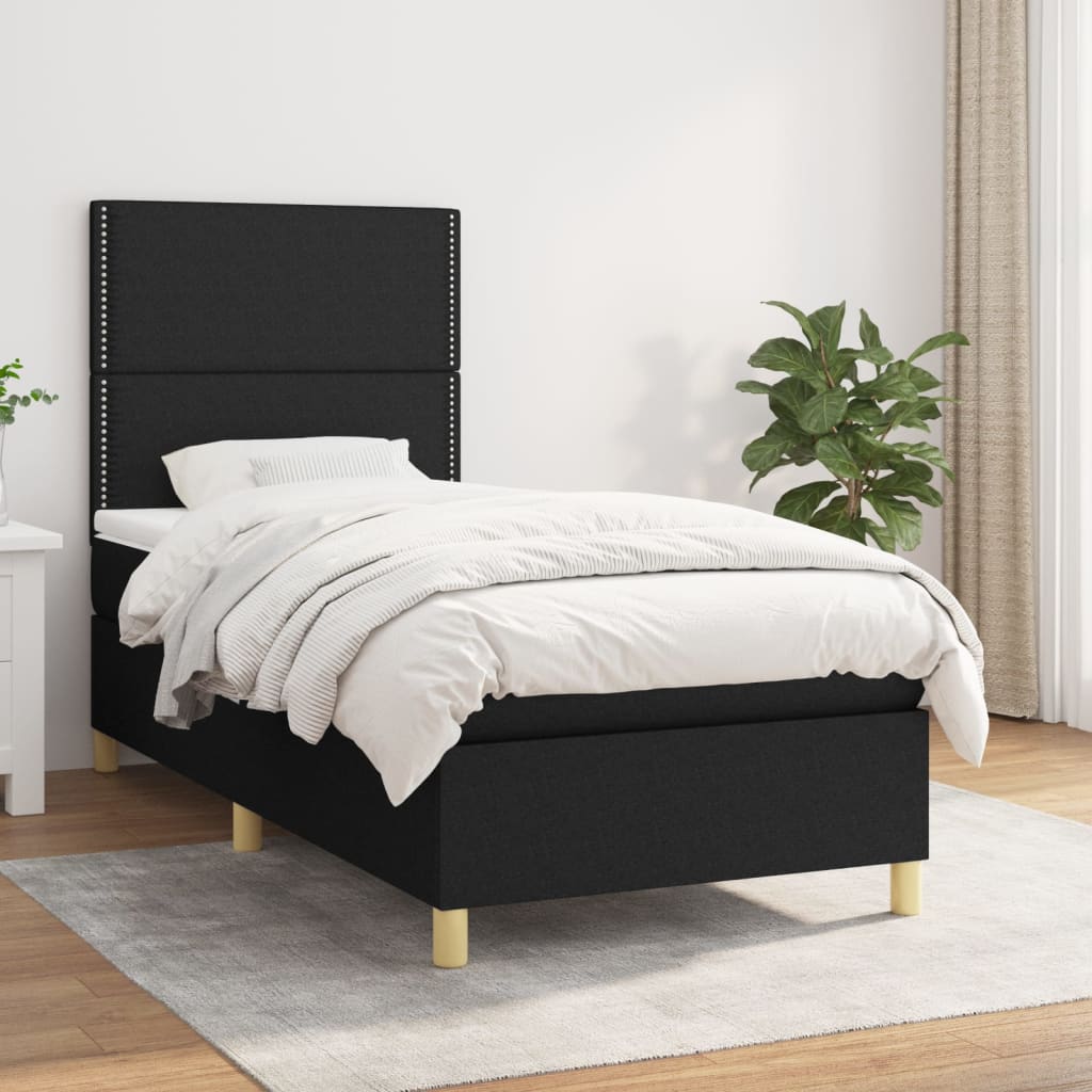 Boxspring met matras stof zwart 90x200 cm is nu te koop bij PeponiXL, paradijselijk wonen!