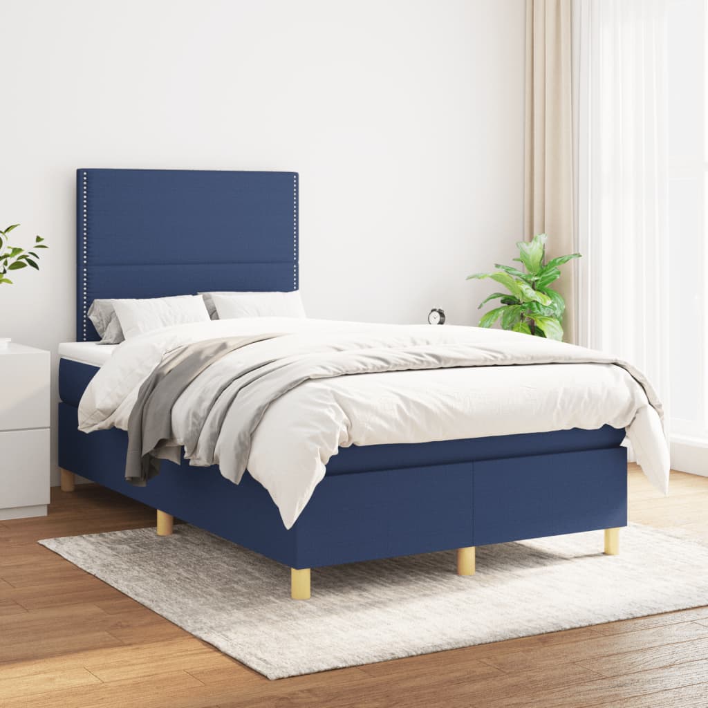 Boxspring met matras stof blauw 120x200 cm is nu te koop bij PeponiXL, paradijselijk wonen!