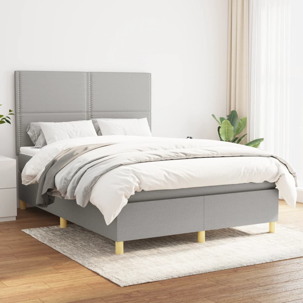 Boxspring met matras stof lichtgrijs 140x190 cm is nu te koop bij PeponiXL, paradijselijk wonen!