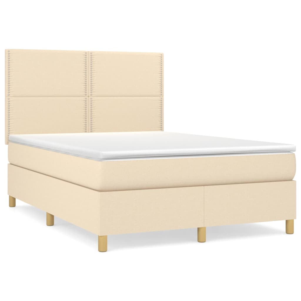 Boxspring met matras stof crèmekleurig 140x200 cm is nu te koop bij PeponiXL, paradijselijk wonen!