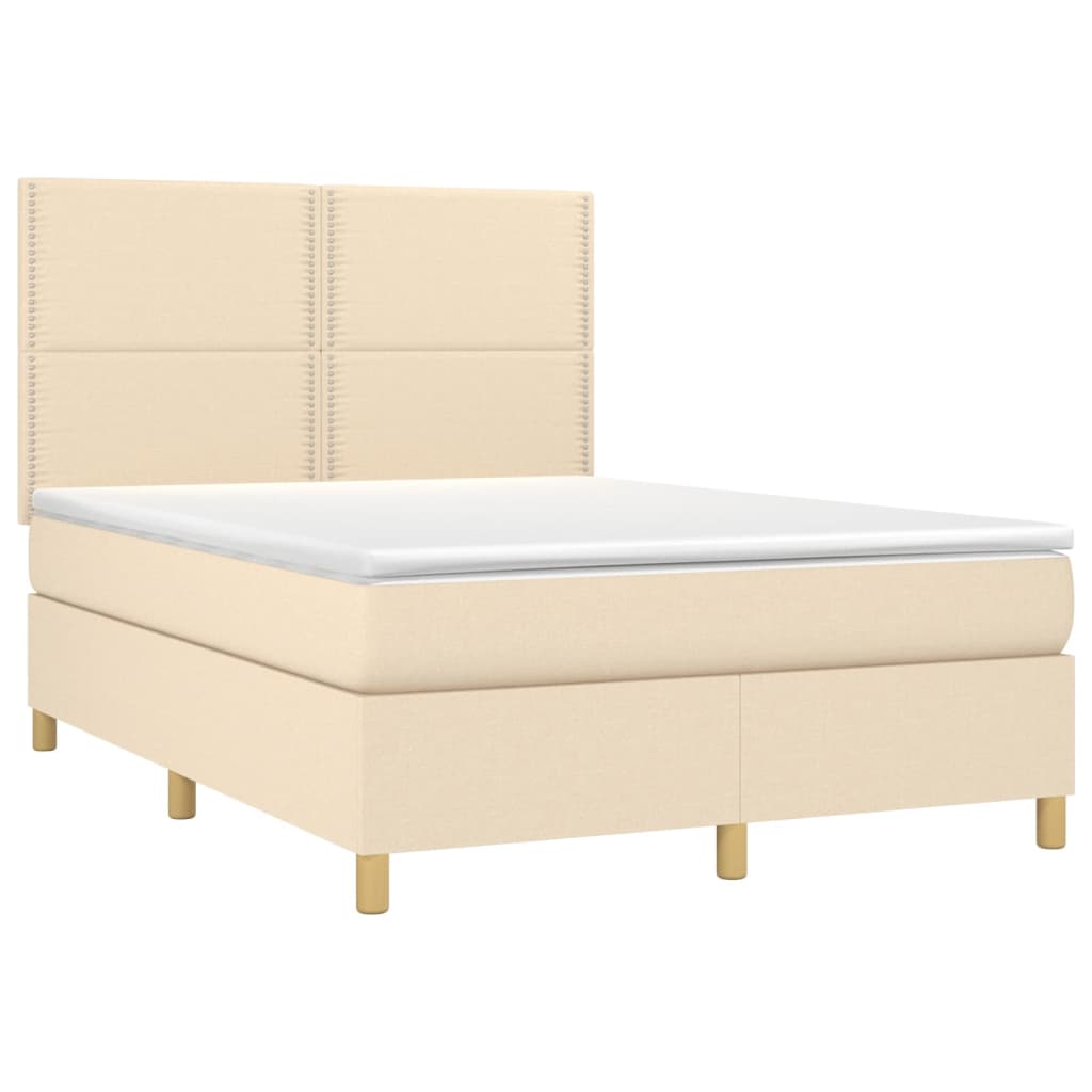 Boxspring met matras stof crèmekleurig 140x200 cm is nu te koop bij PeponiXL, paradijselijk wonen!