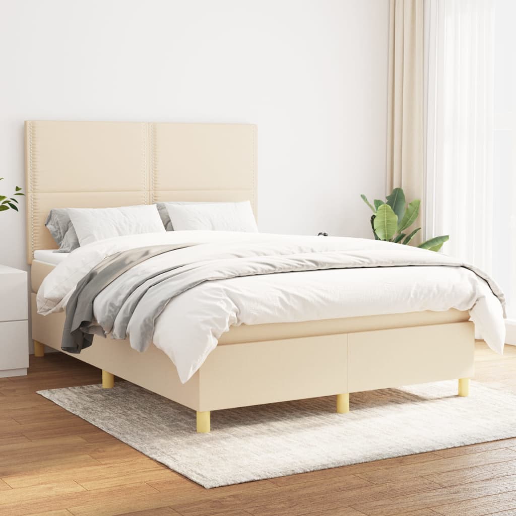Boxspring met matras stof crèmekleurig 140x200 cm is nu te koop bij PeponiXL, paradijselijk wonen!