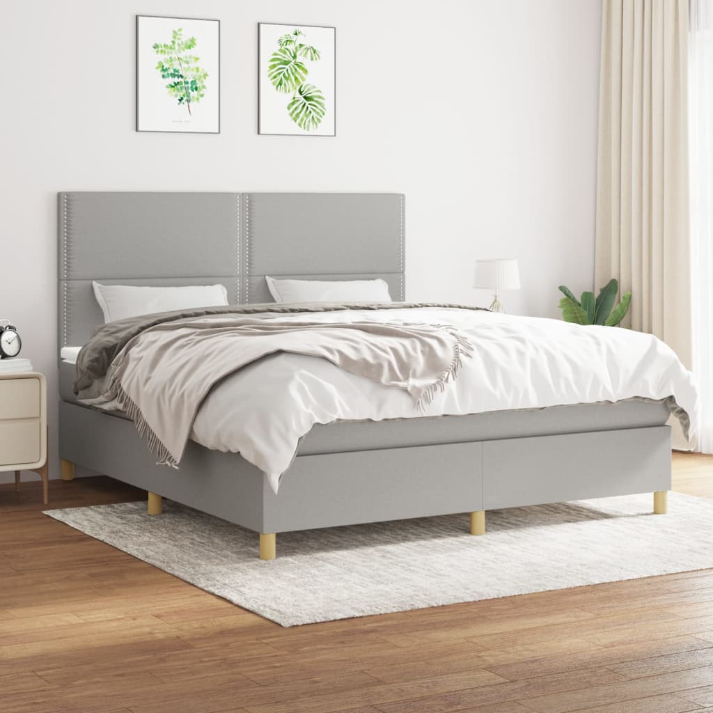 Boxspring met matras stof lichtgrijs 180x200 cm is nu te koop bij PeponiXL, paradijselijk wonen!