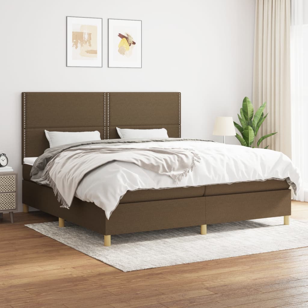 Boxspring met matras stof donkerbruin 200x200 cm is nu te koop bij PeponiXL, paradijselijk wonen!