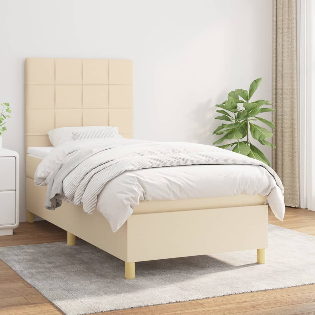 Boxspring met matras stof crèmekleurig 80x200 cm is nu te koop bij PeponiXL, paradijselijk wonen!