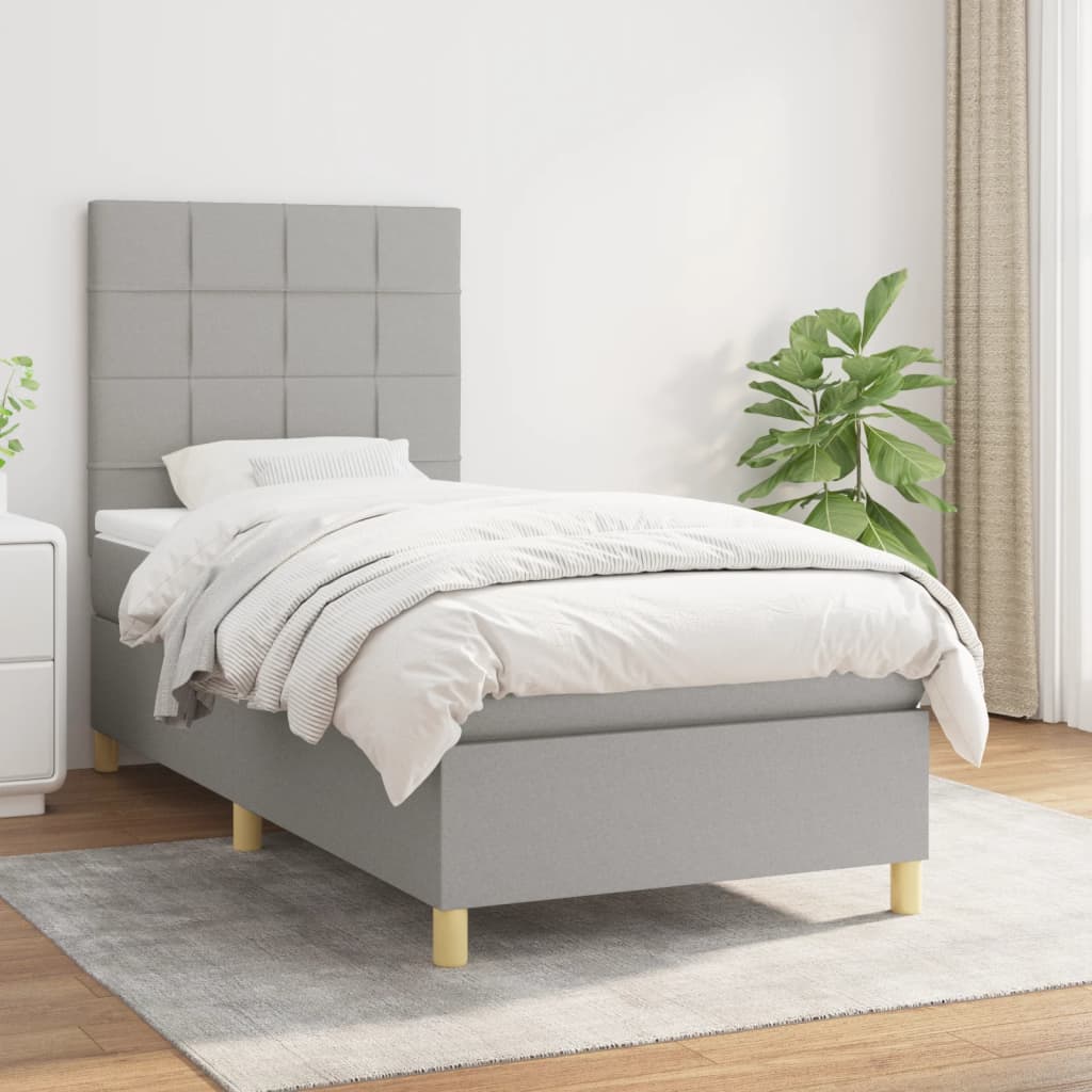 Boxspring met matras stof lichtgrijs 90x190 cm is nu te koop bij PeponiXL, paradijselijk wonen!
